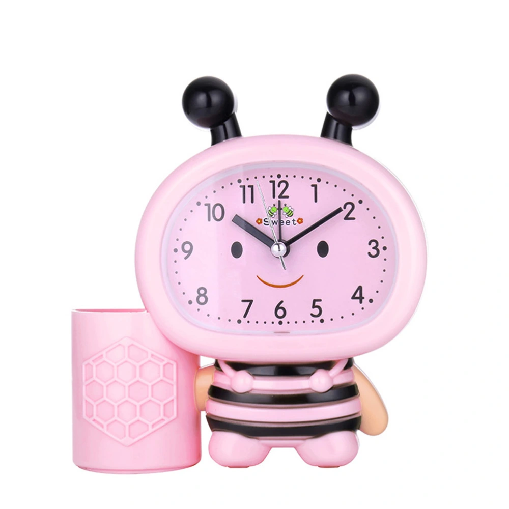 1Pc Fashion Bee Shaped Desktop Digital Alarm Clock with Sounds Control Temperature Pen Holder Without Battery(Pink)