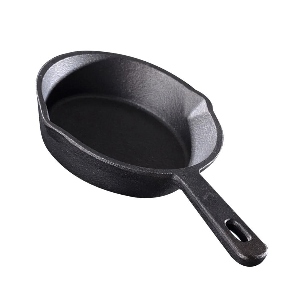 1PC Uncoated Iron Pan Flat Base Non-stick Wok Portable Frying Pan Round Shape Cooking Pan for Home Use (Black)