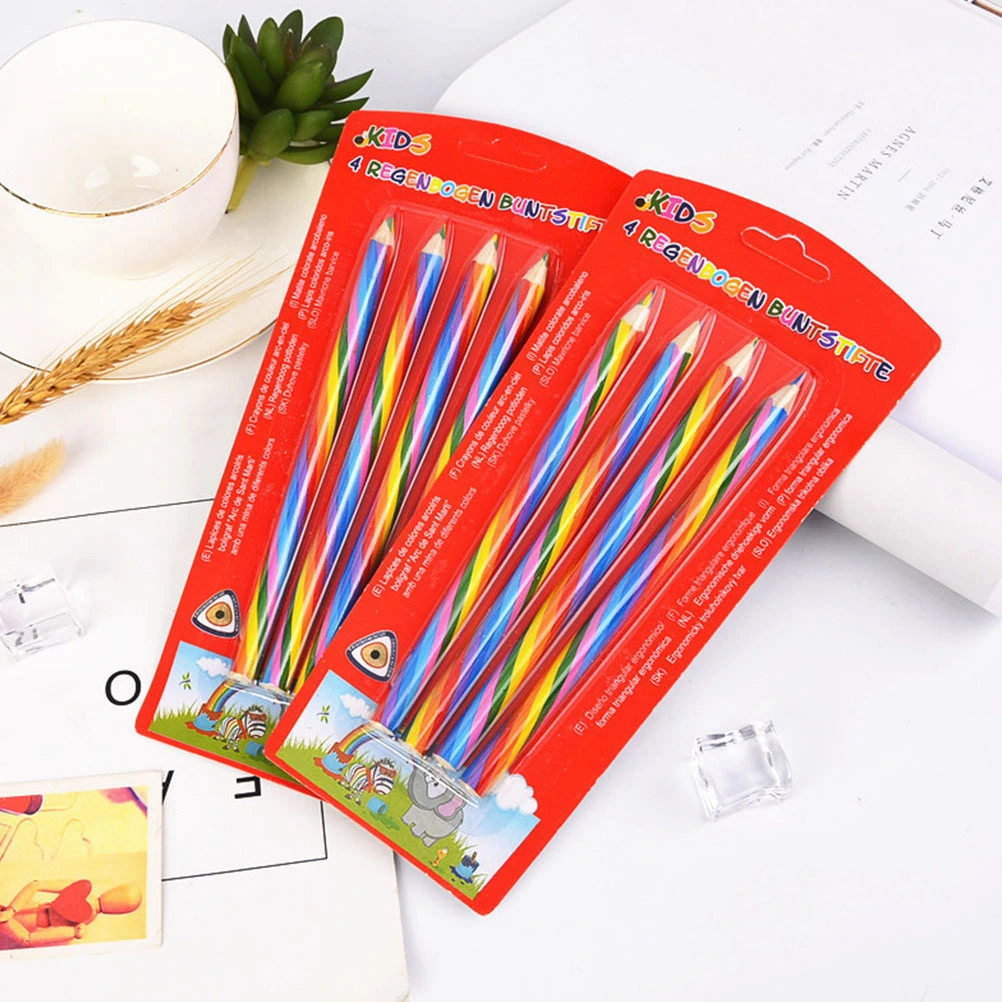 8Pcs Premium Distinct Colored Pencils Four-color Students Pencils (Assorted Color)