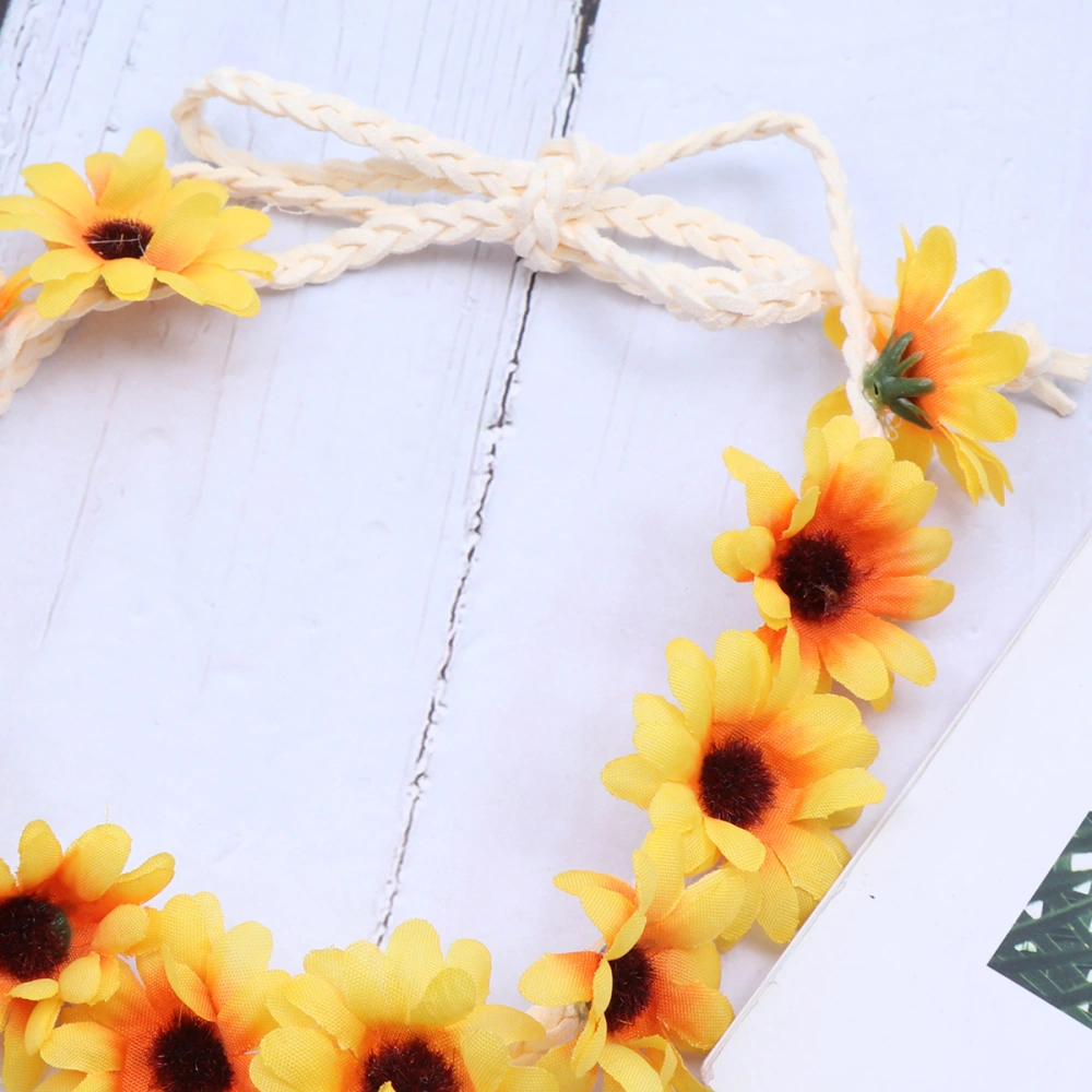 2pcs Daisy Headband with Eleven Daisy Flowers Lady Headdress Sunflower Hair Ornament Beach Scenic Spot Garland Yellow