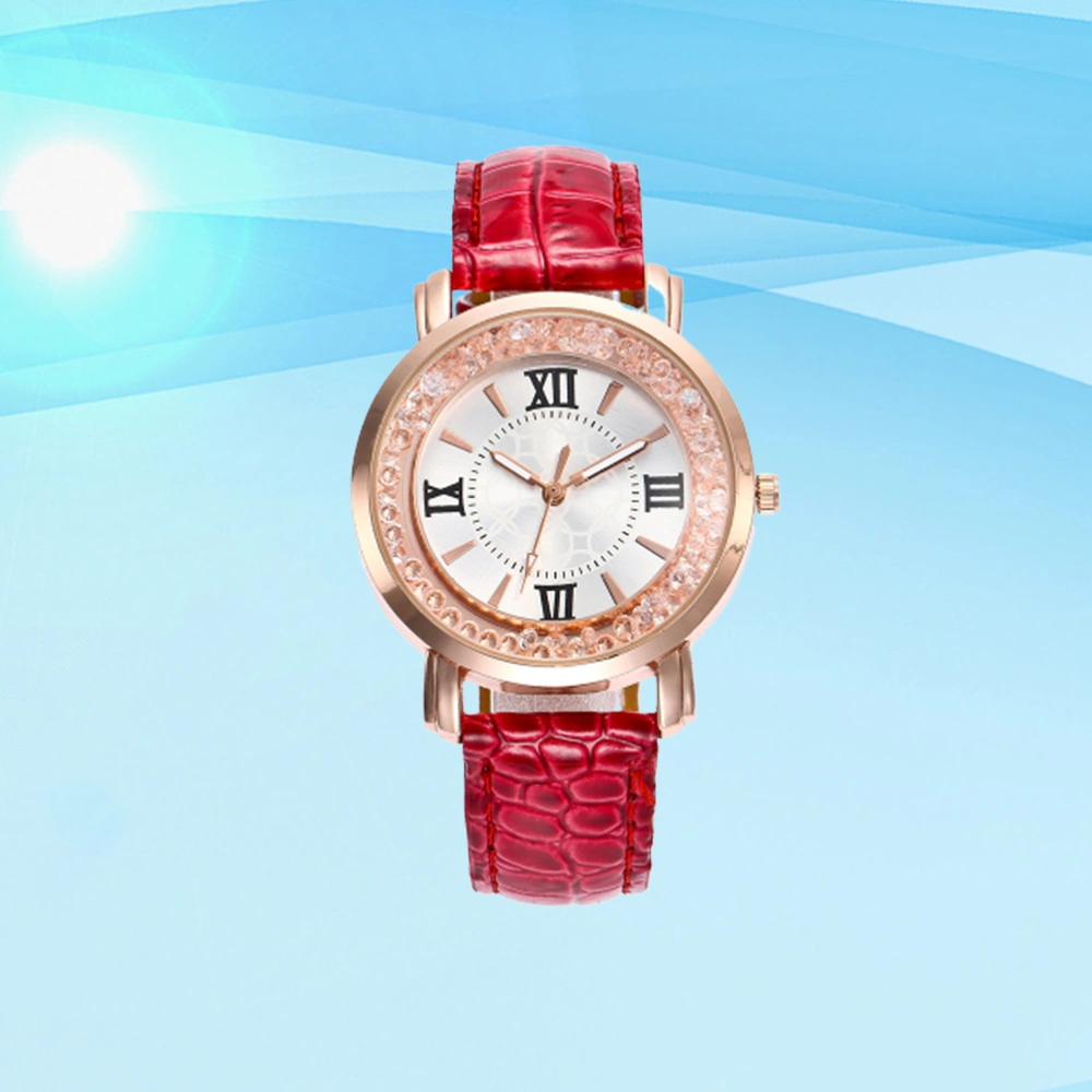 Women Fashion Wrist Watch Quartz Watch Creative Wristband Wrist Decoration Red