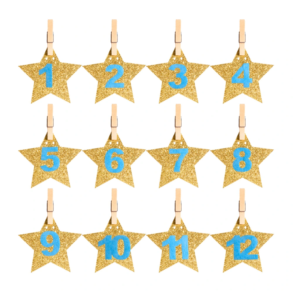 3M Baby's 1st Birthday Banners Glitter Star and Number Photo Banner With Clips Hanging Decoration for First Birthday Party Decoration (Golden and Blue)