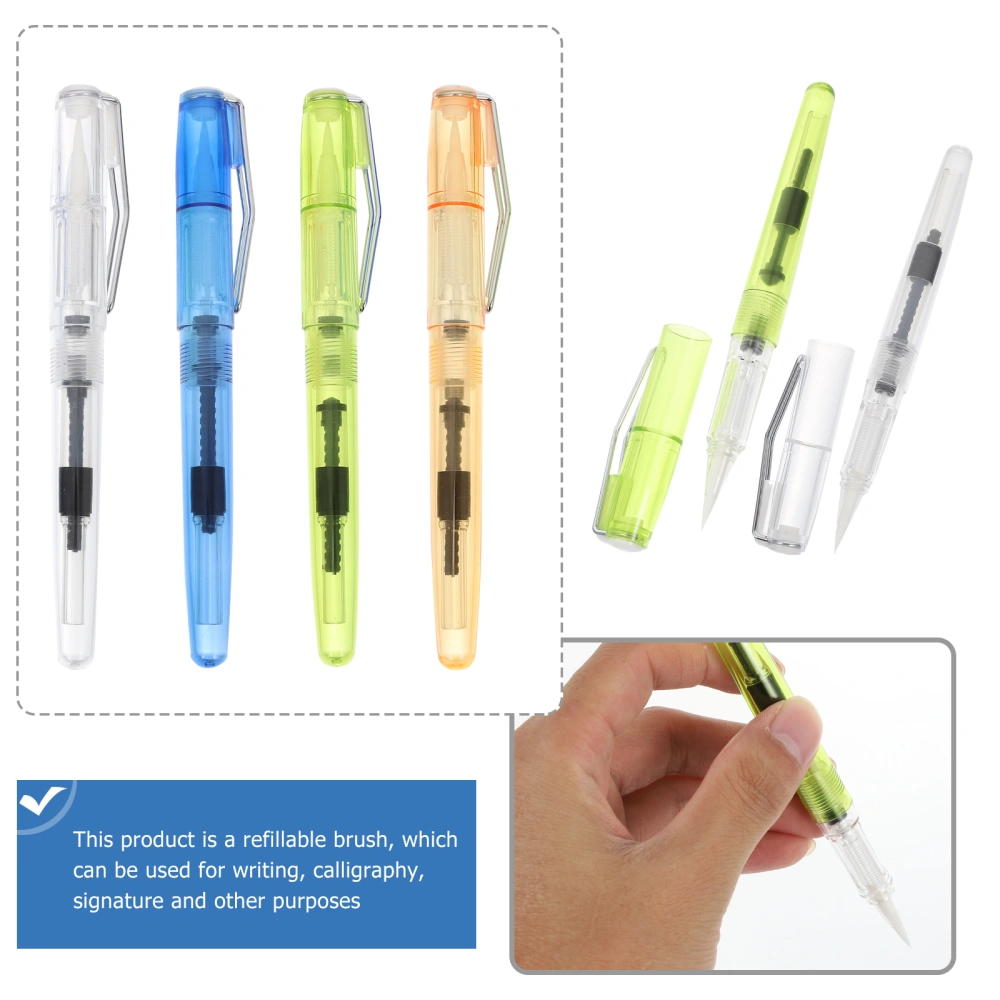 4Pcs Plastic Watercolor Brush Pens Fountainpen Style Calligraphy Pens School Supplies