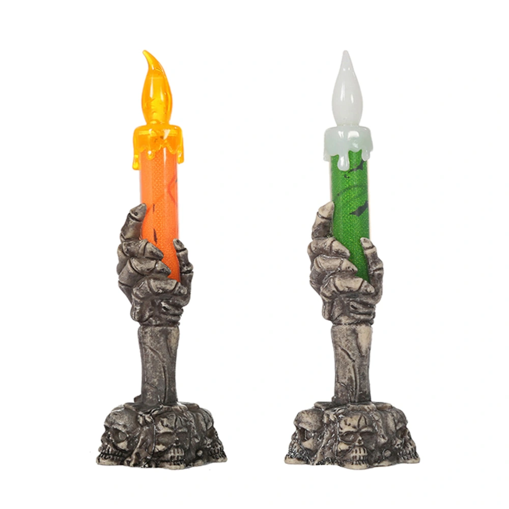 2pcs Halloween LED Glowing Candle Lamp Ghost Hand Candle Holder Decorative Skull Light Party Supplies (Random Color)