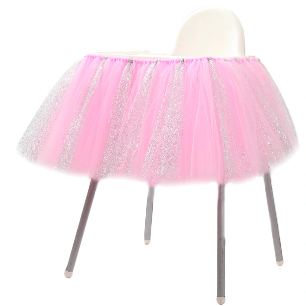 Handmade Glitter Tulle Tutu Skirt High Chair Table Decor for Baby Birthday Baby Shower Party Decor (Pink Silver)