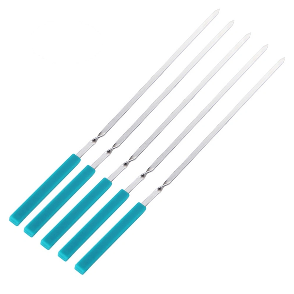 10 PCS Stainless Steel BBQ Barbecue Kabob Flat Silicone Handle Grilling Skewers Set Reusable BBQ Sticks