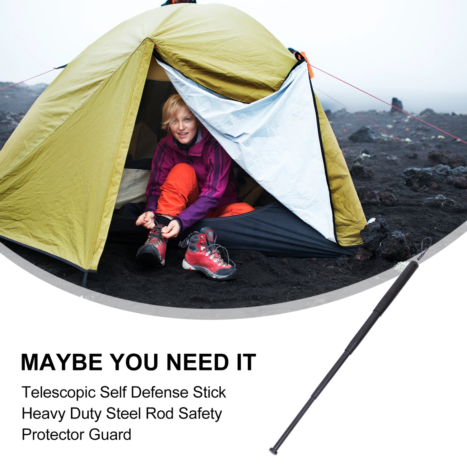 Telescopic Self Defense Stick Heavy Duty Steel Rod Safety Protector Guard