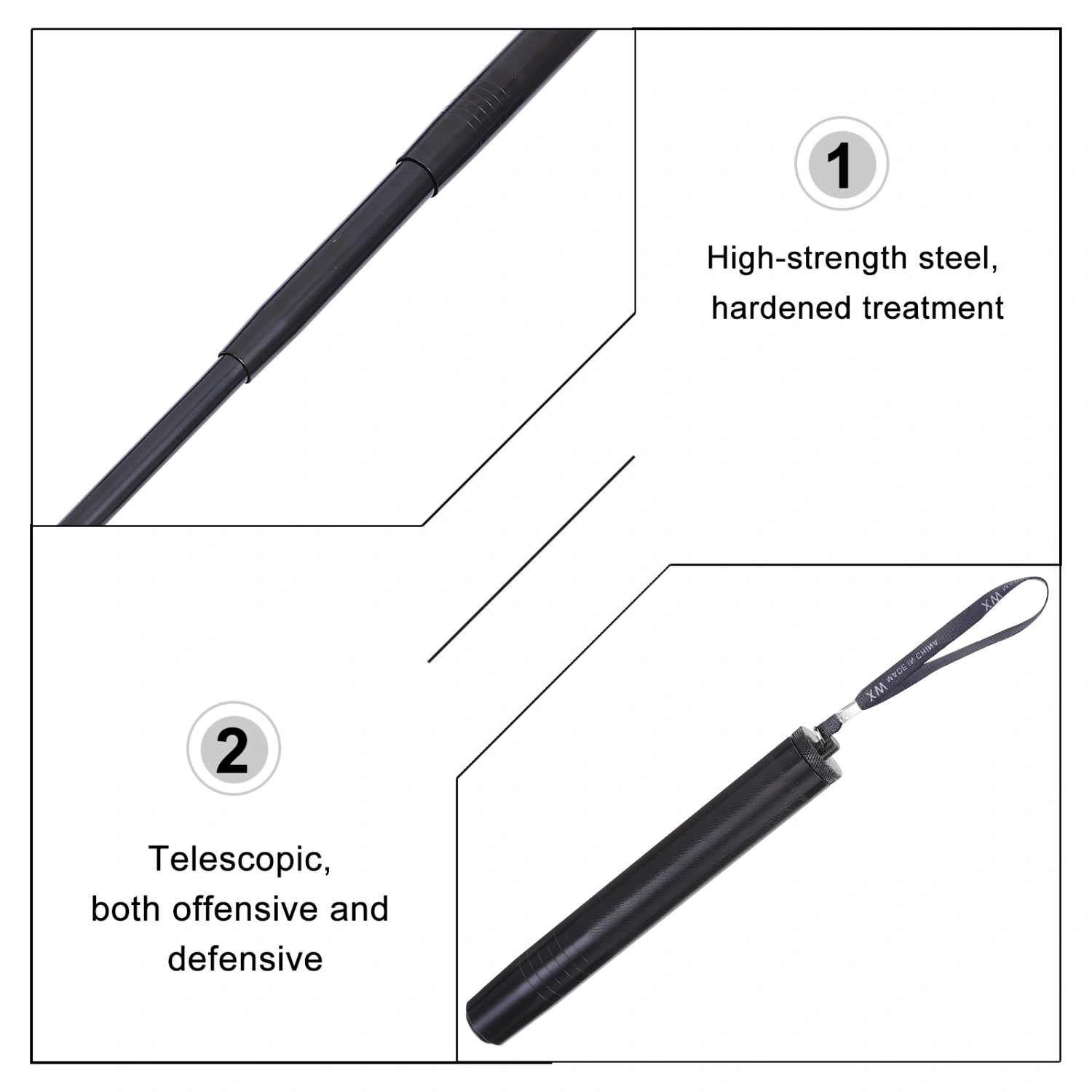 Telescopic Self Defense Stick Heavy Duty Steel Rod Safety Protector Guard