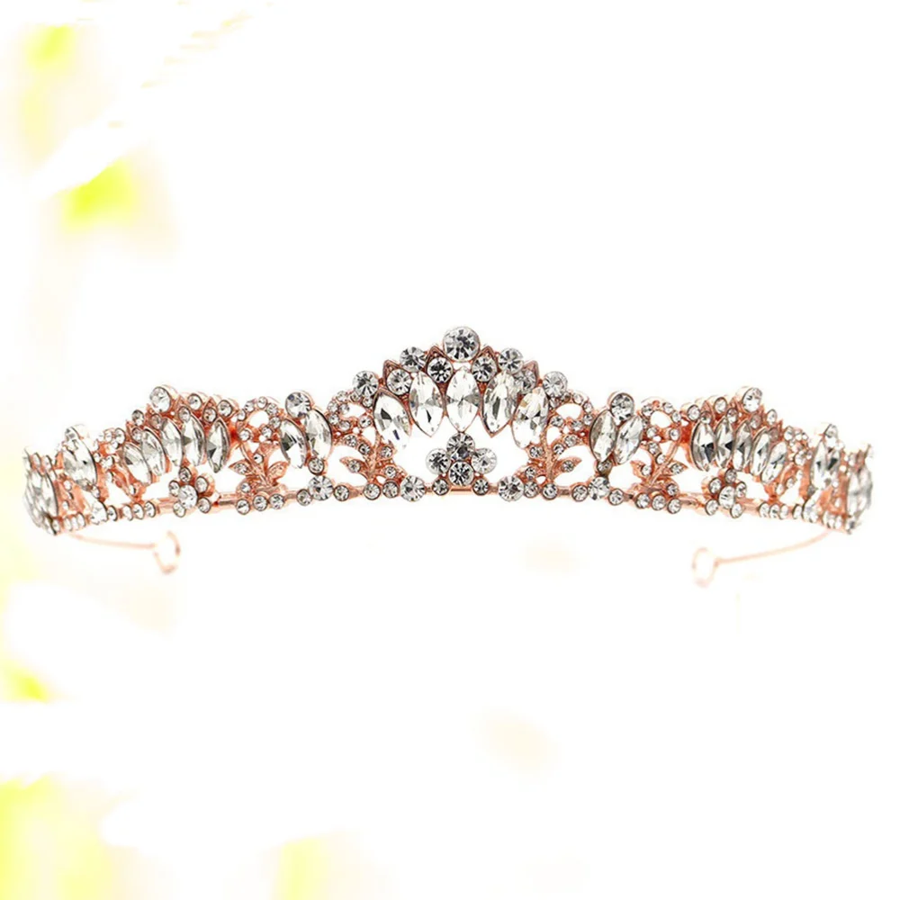 Wedding Crystal Crown Fashion Headdress Women Hair Elegant Tiara Birthday Hair Ornament (Rose Gold)