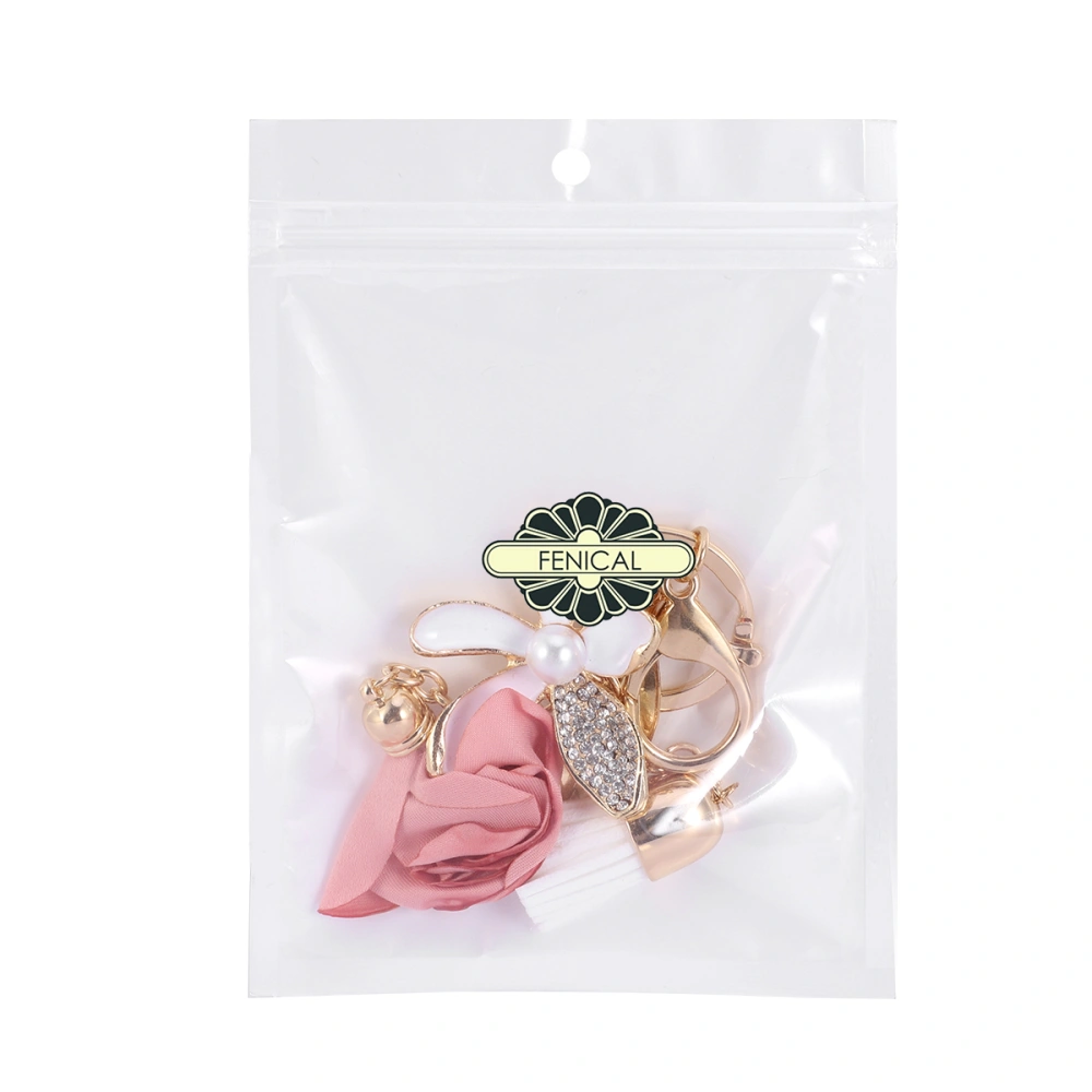 FENICAL Crystal Five-leaf Flower Car Keychain Cloth Flower Car Key Ring Tassel Leaves Key Chain Female Bags Pendant Accessories (Pink)