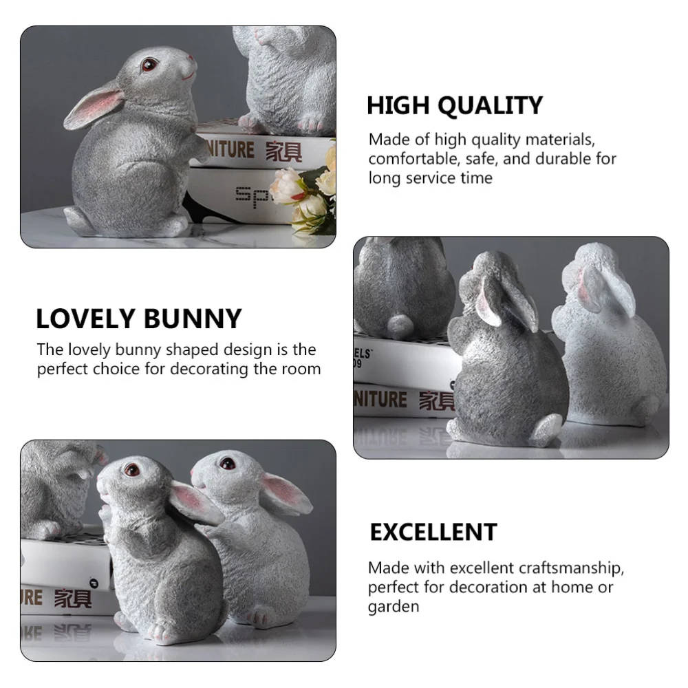 1Pc Creative Rabbit Statue Decorative Garden Animal Model Outdoor Ornament Gray