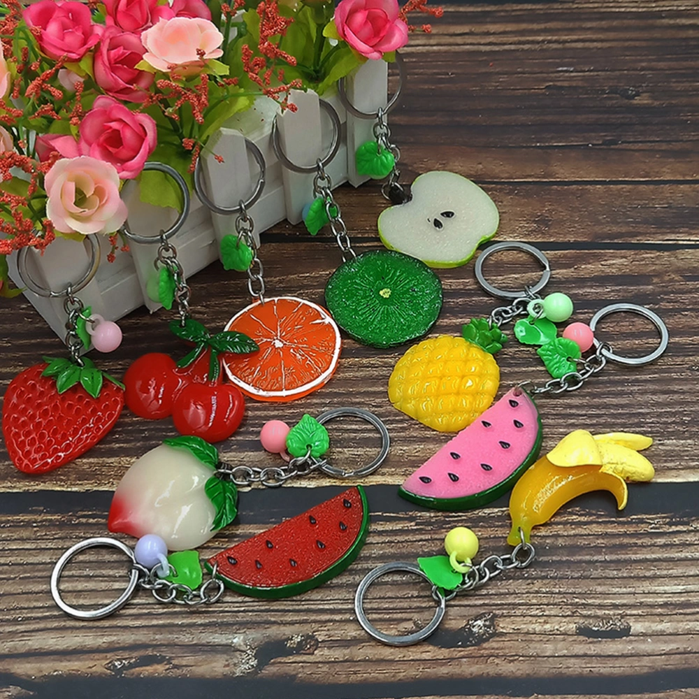 12 Pcs Creative Simulated Fruit Shaped Key Ring Resin Acrylic Charm Keychain Bag Pendant Jewelry Accessories Car Decoration (Mixed Pattern)