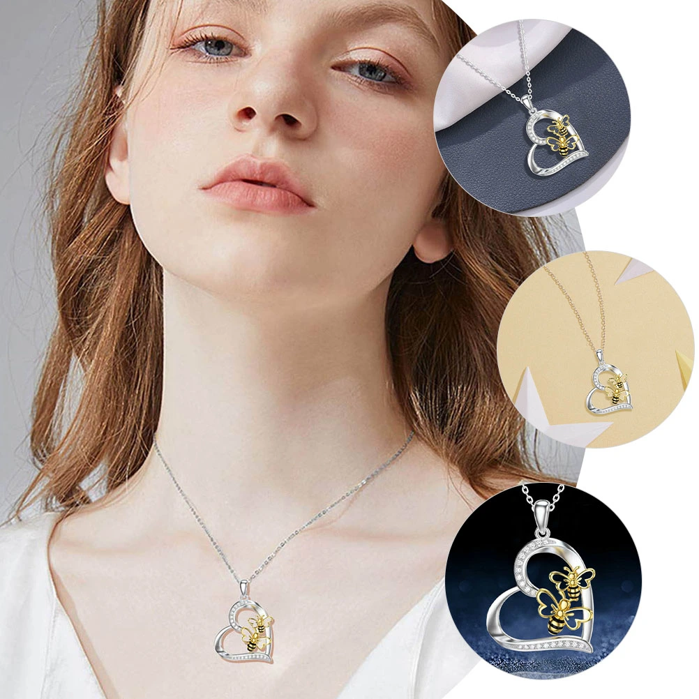 Heart Shaped Necklace Women Pendant Necklace Dainty Neck Chain Bee Necklace Neck Jewelry