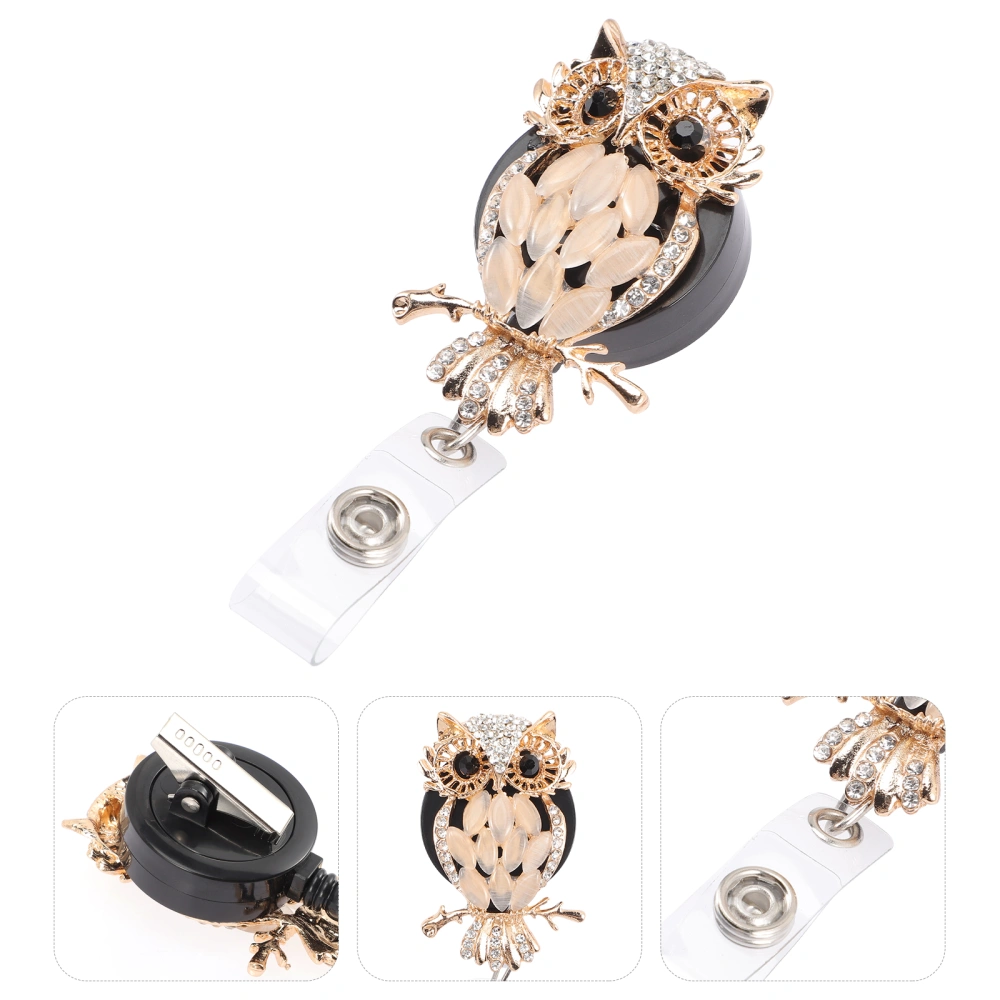 Rhinestone Badge Reel Holder Retractable Metal Clip ID Card Key Holder for Women