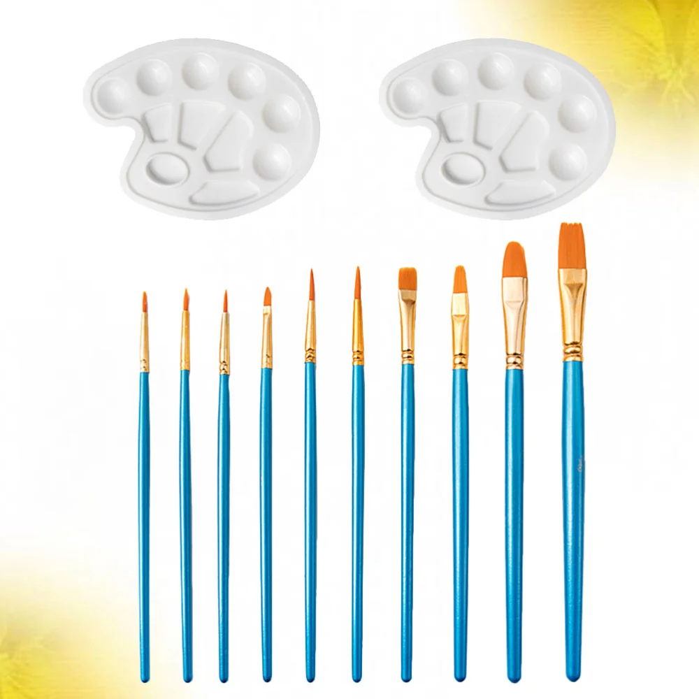 10Pcs Pearl Blue Nylon Paintbrush with 2Pcs Painting Brush with Color Watercolor Paintbrush Set (Sky-blue)