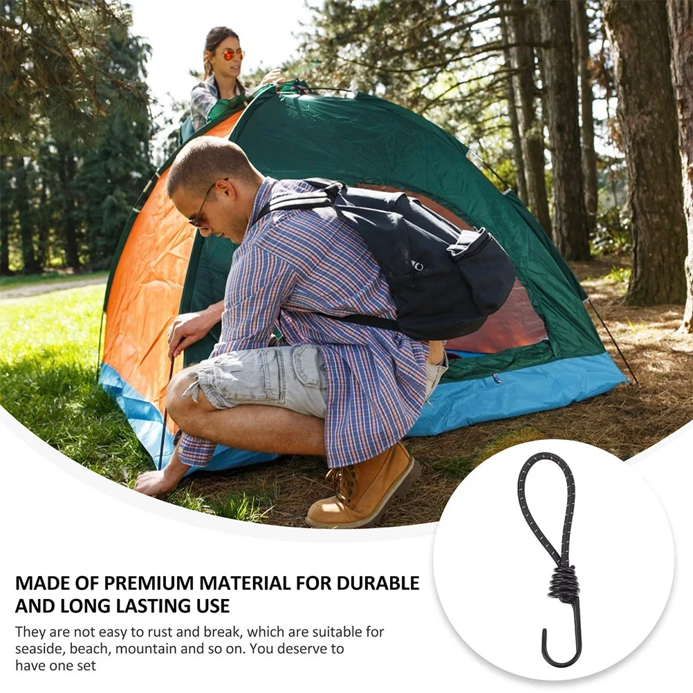 6Pcs Camping Tent Elastic Rope Buckles Outdoor Tent Bungee Rope with Hook