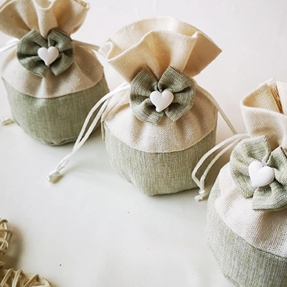 12pcs Delicate Wedding Gift Bags Round Bottom Candy Pouches Drawstring Pouches Bow-knot Storage Bags (Champagne Green)