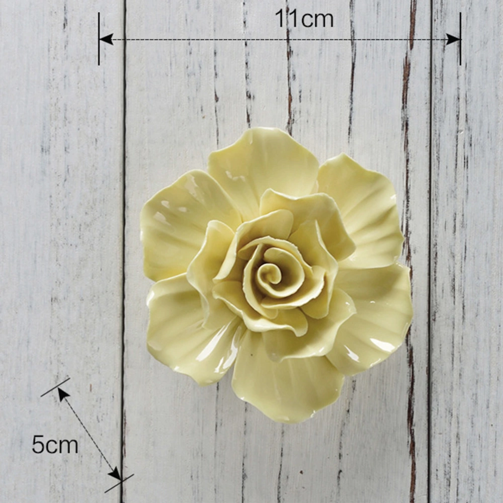 1pc Ceramic Flower Wall Hanging 3D Rose Ornament Wall Background Mural Hanging Decoration - Size S (Yellow)