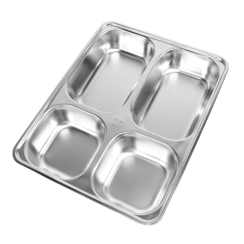 Creative 304 Stainless Steel Bowl Exquisite Dinner Tray Drop-Proof Rice Dishes Separate Plates Cutlery  (Four Grid Fast Food Plate)