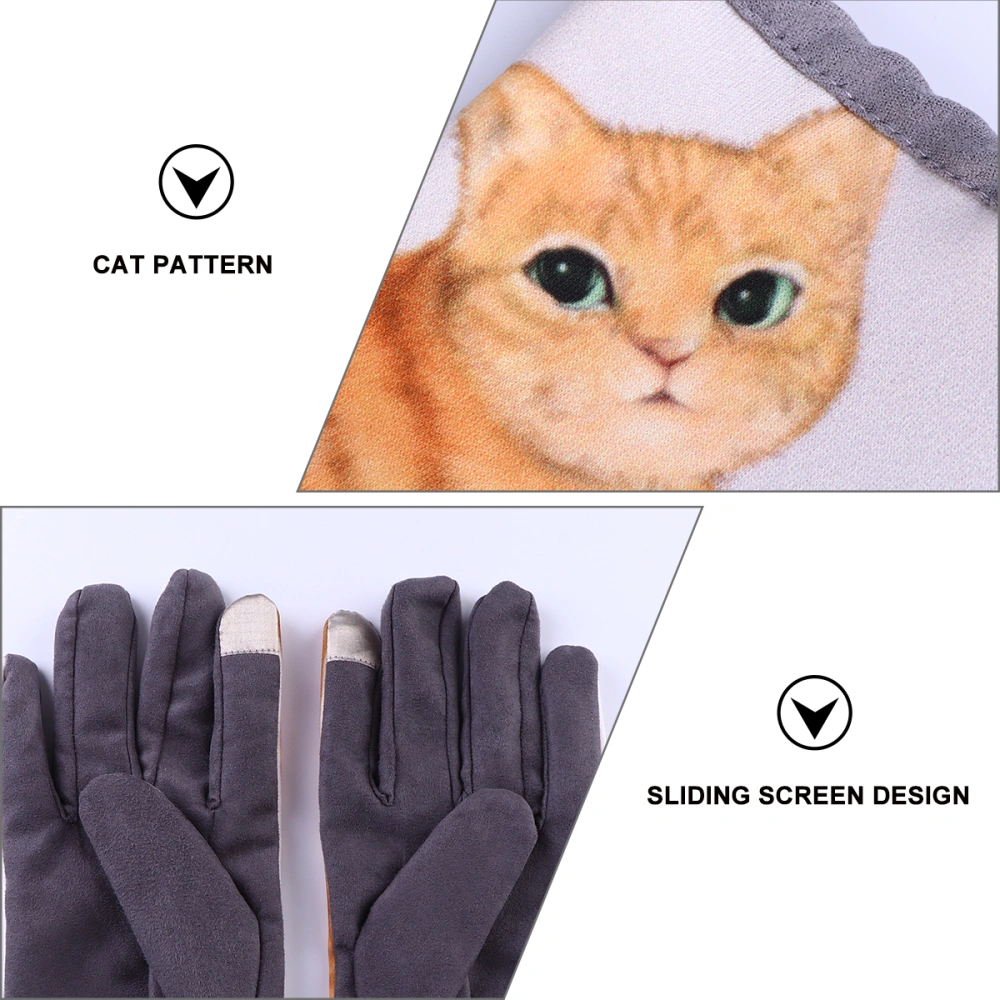 1 Pair Full Finger Cat Pattern Warm Gloves Finger Cover Sceen Touching Gloves