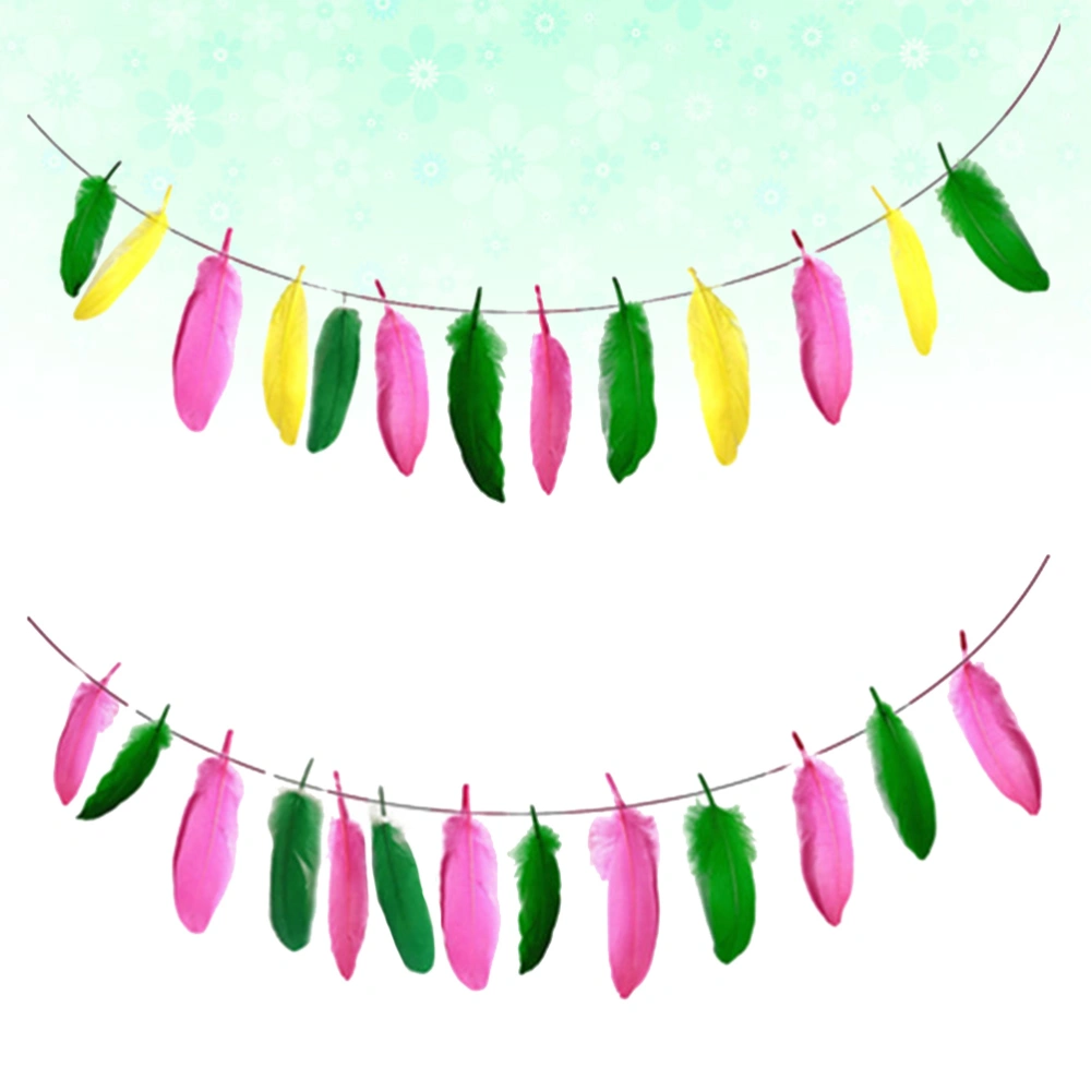 2PCS  Pull Flag Colorful Banners Wedding Garlands Hawaii Party Room Layout Decoration (Yellow Green Pink + Green Rosy)