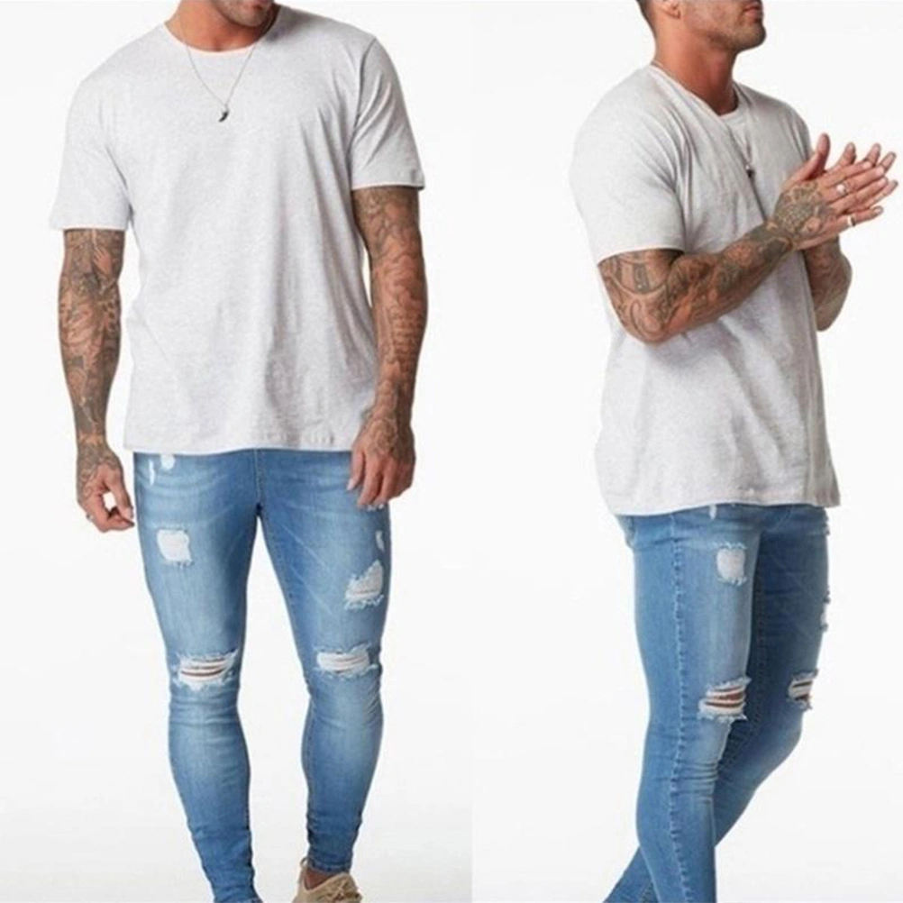 Fashion Destroyed Torn Pants Men's Pant Zipper Skinny Jeans Size S (Blue)
