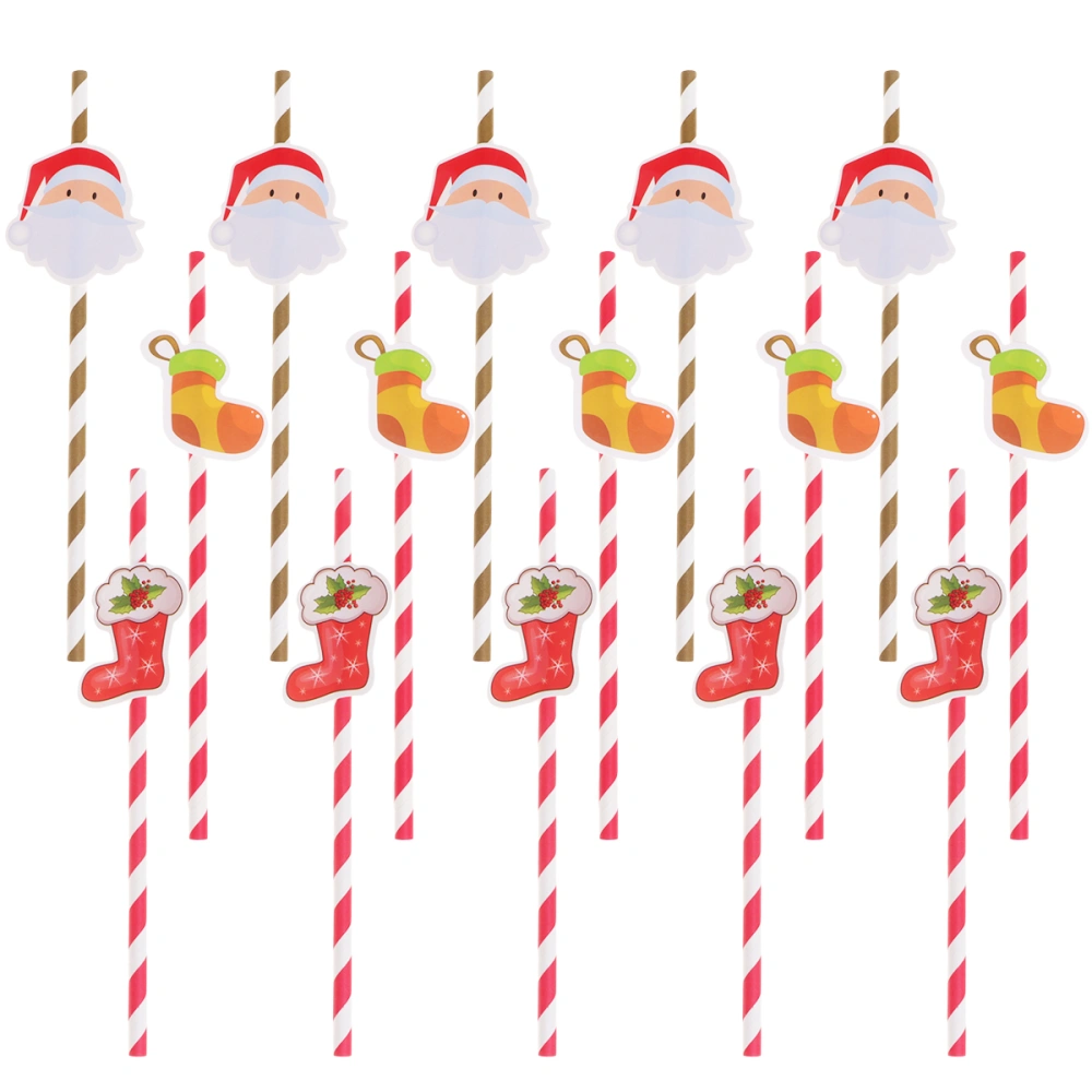 30pcs Christmas Straws Decor Christmas Party Straws Cartoon Paper Straws Drinking Straws (Red Shoes Orange Shoes Santa Claus)