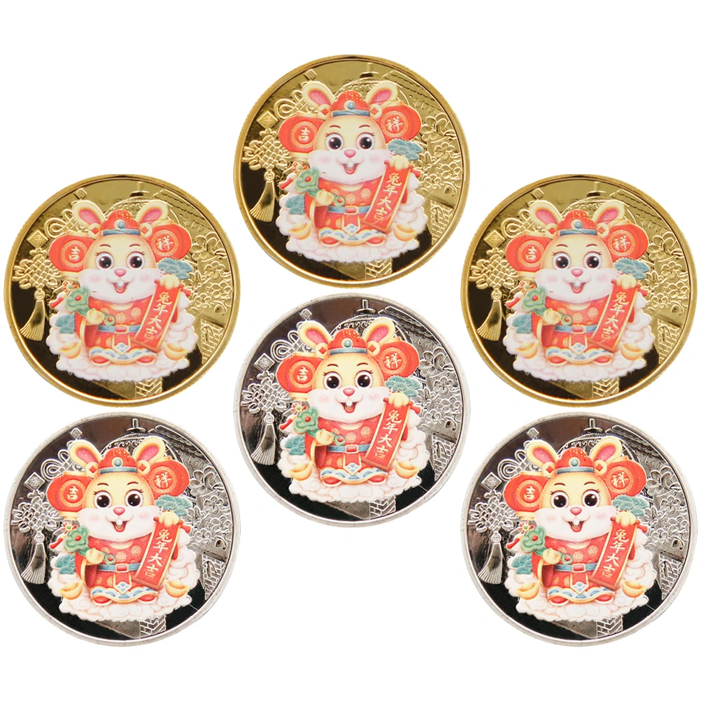 6pcs Year of the Rabbit Coins Decorative 2023 Rabbit Coins Commemorative Coin Gifts Home Decors