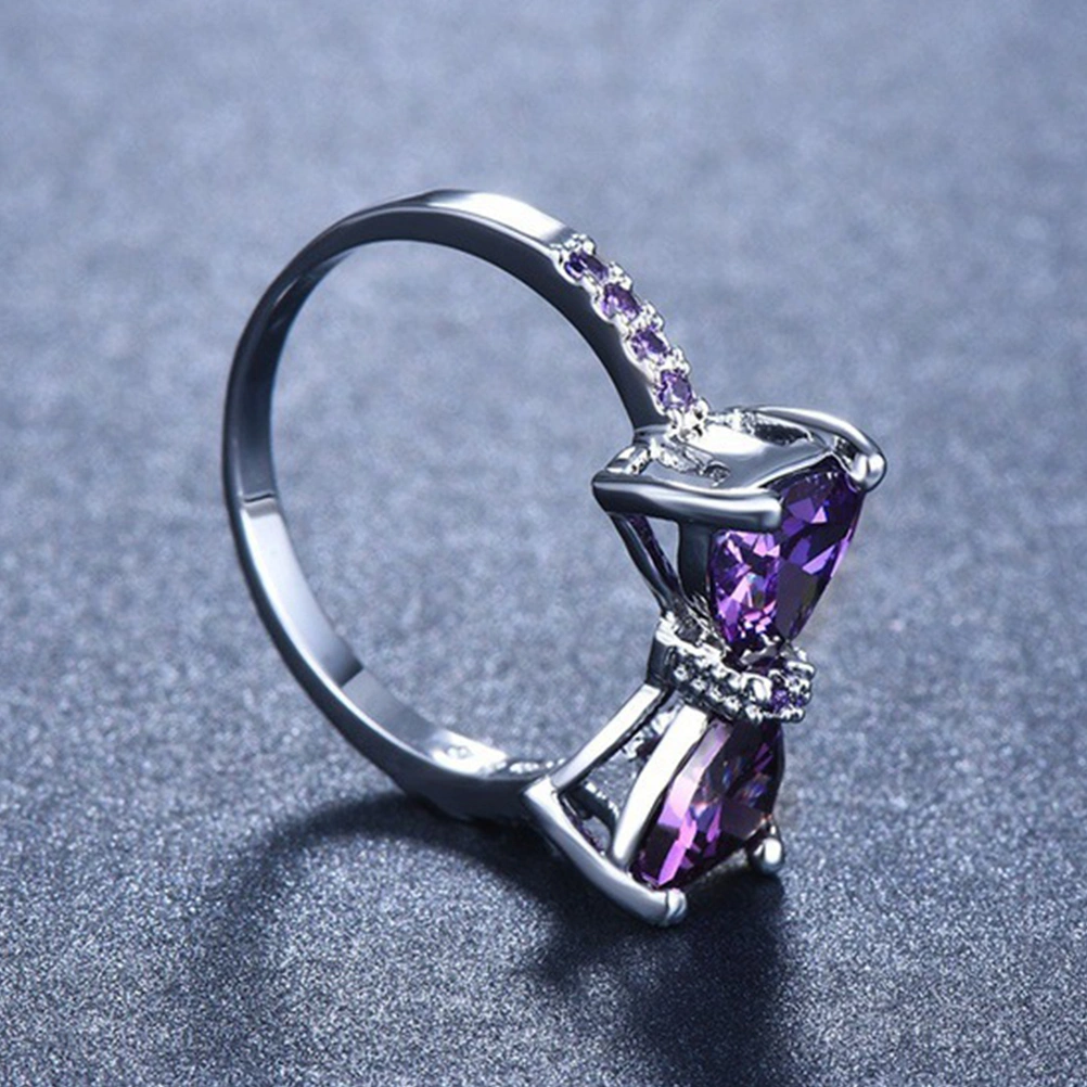 Fashion Women Ring Romantic Delicate Zircon Ring Stylish Jewelry Valentine's Day Gift for Female Ladies (Purple, NO.8)