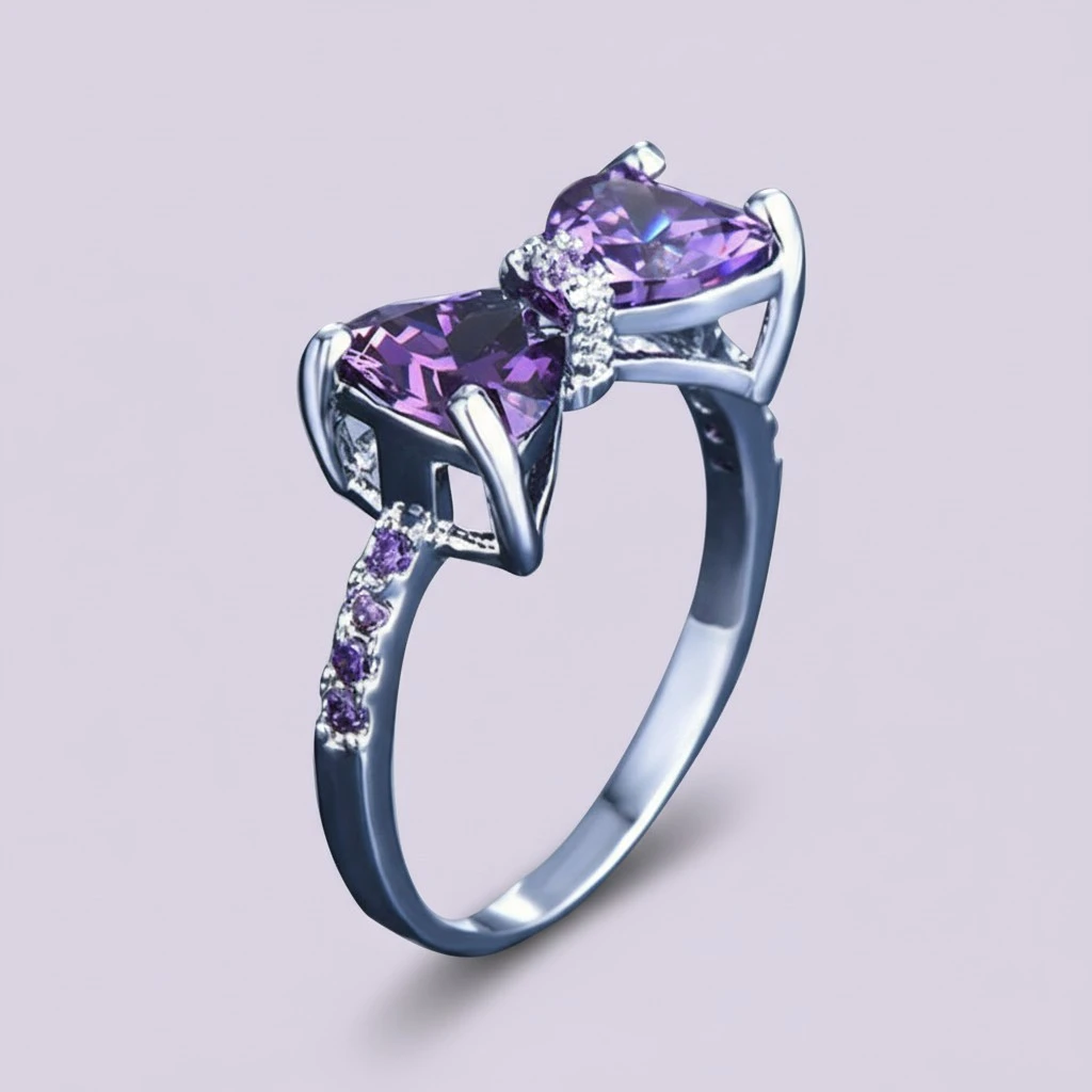 Fashion Women Ring Romantic Delicate Zircon Ring Stylish Jewelry Valentine's Day Gift for Female Ladies (Purple, NO.8)