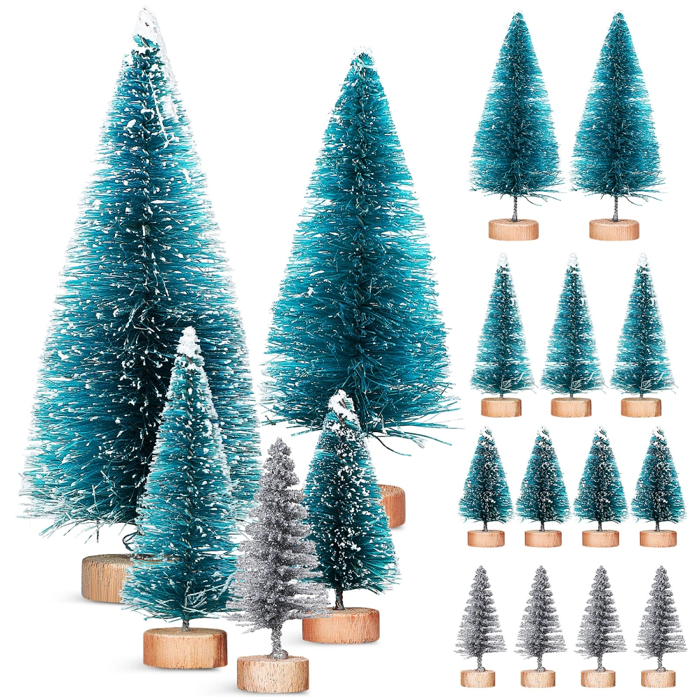 28pcs Mini Sisal Snow Frost Trees Plastic Christmas Trees Xmas Party Tree Ornaments