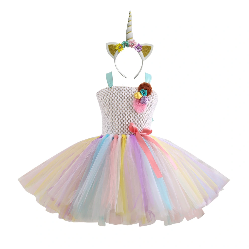 Kids Rainbow Dress Baby Girl Costume Ballet Skirt for Carneval Party Dacing Performance Christmas Unicorn Headwear and Rainbow Dress Set - 2-3Y (Hairband and Dress)(White)