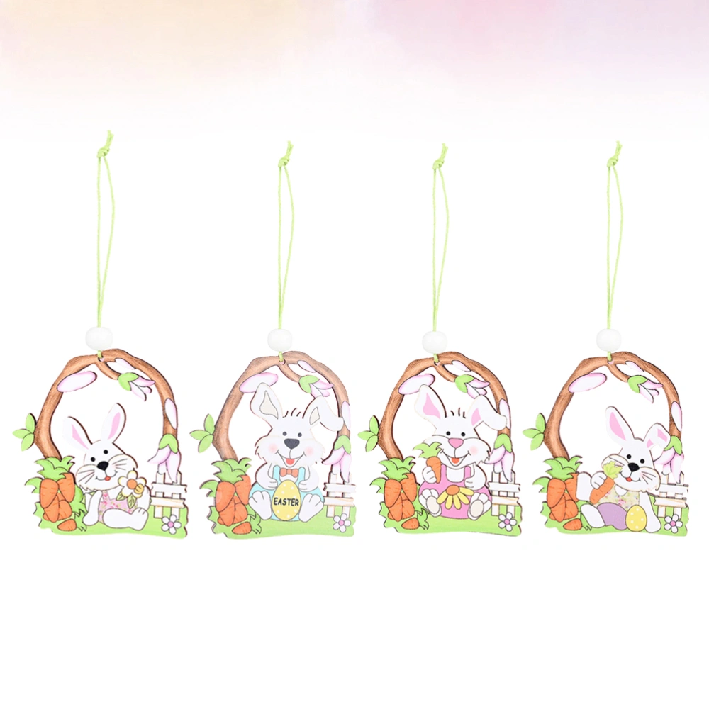 8pcs Cartoon Rabbit Wood Craft Hanging Ornament Beautiful Pendant for Easter (2pcs Pink Skirt Rabbit, 2pcs Blue Skirt Egg Rabbit, 2pcs Flower Rabbit, 2pcs Purple Pants Rabbit)