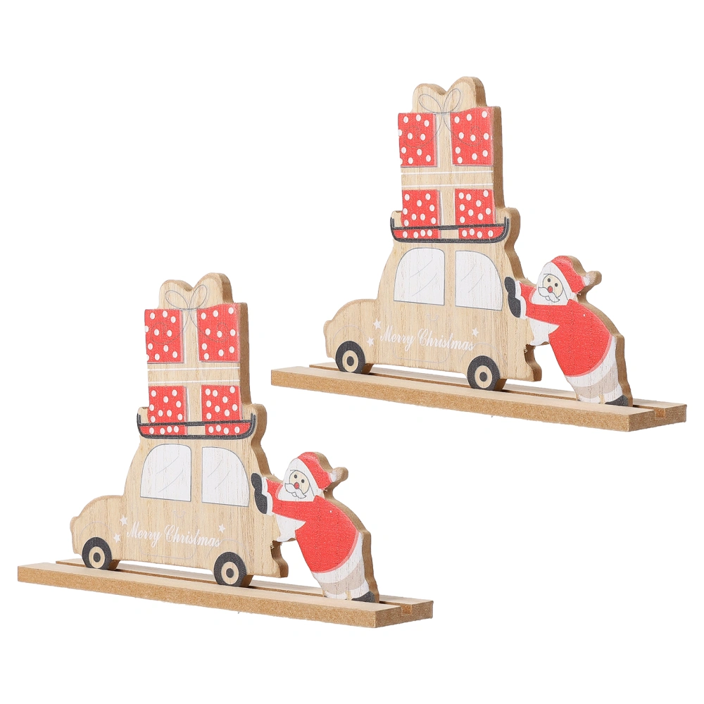 2Pcs Merry Christmas Wooden Car Adornment Creative Desktop Home Decoration