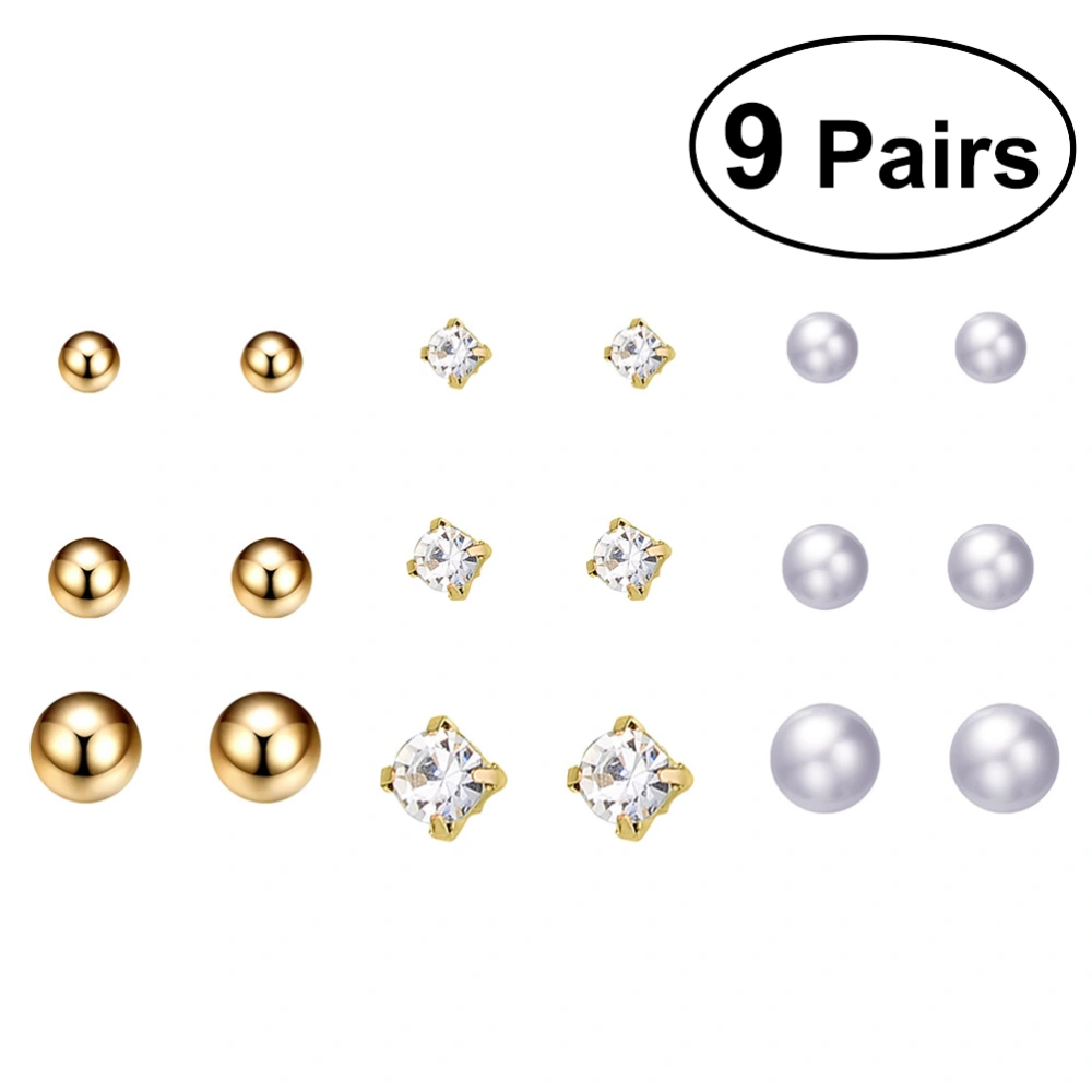 9 Pairs Big Small Pearl Earrings Female Temperament Sweet Fashion Earrings Accessories X2228