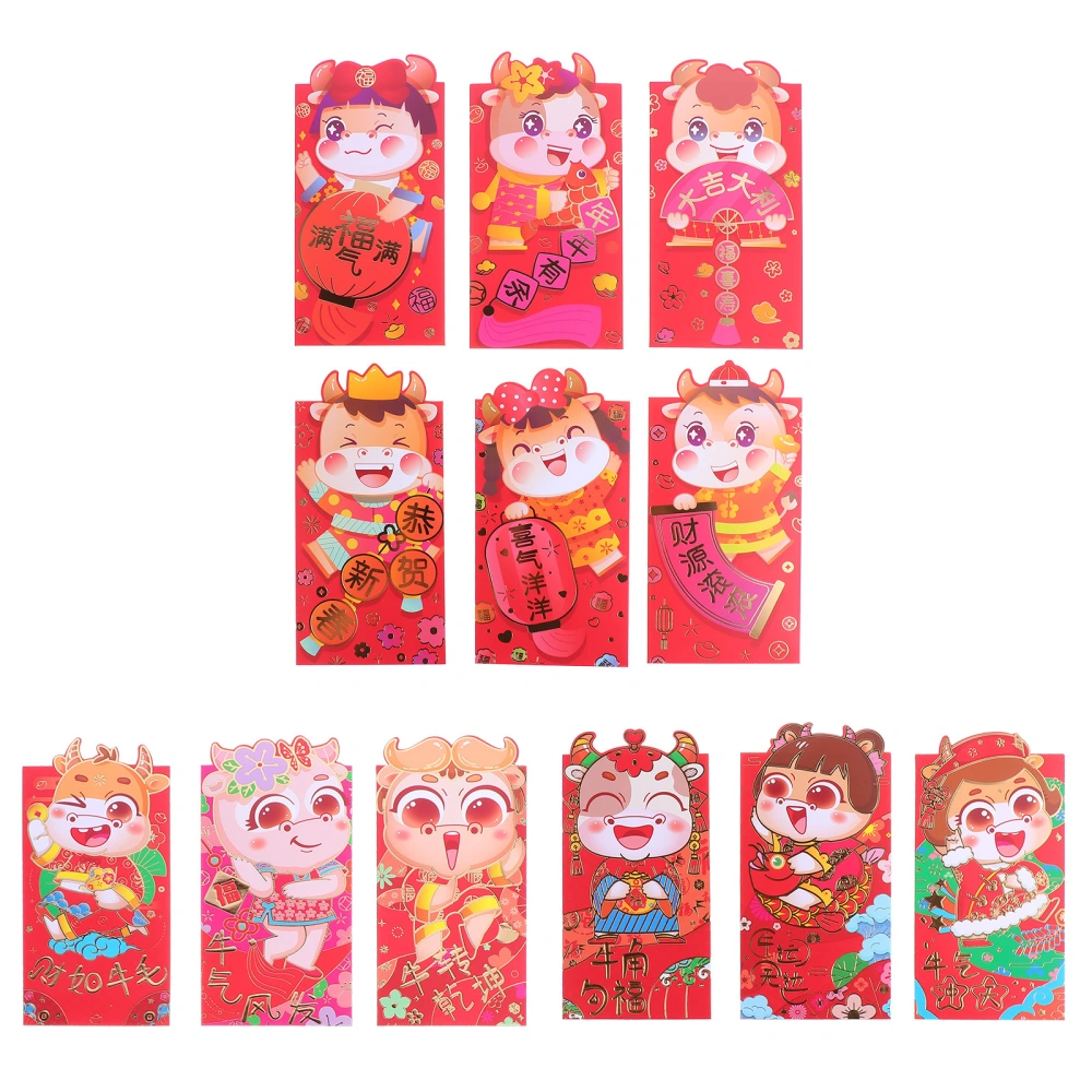 1 Set 12pcs 2021 the Year of Ox Red Envelopes Paper Red Packets Money Bags