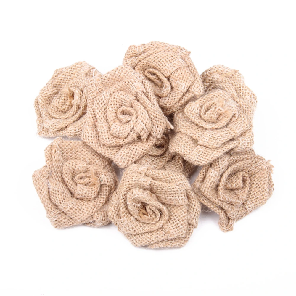 6pcs Burlap Roses Hessian Jute Flower Rustic Vintage Rose for Christmas Wedding Embellishments (Jute Color)