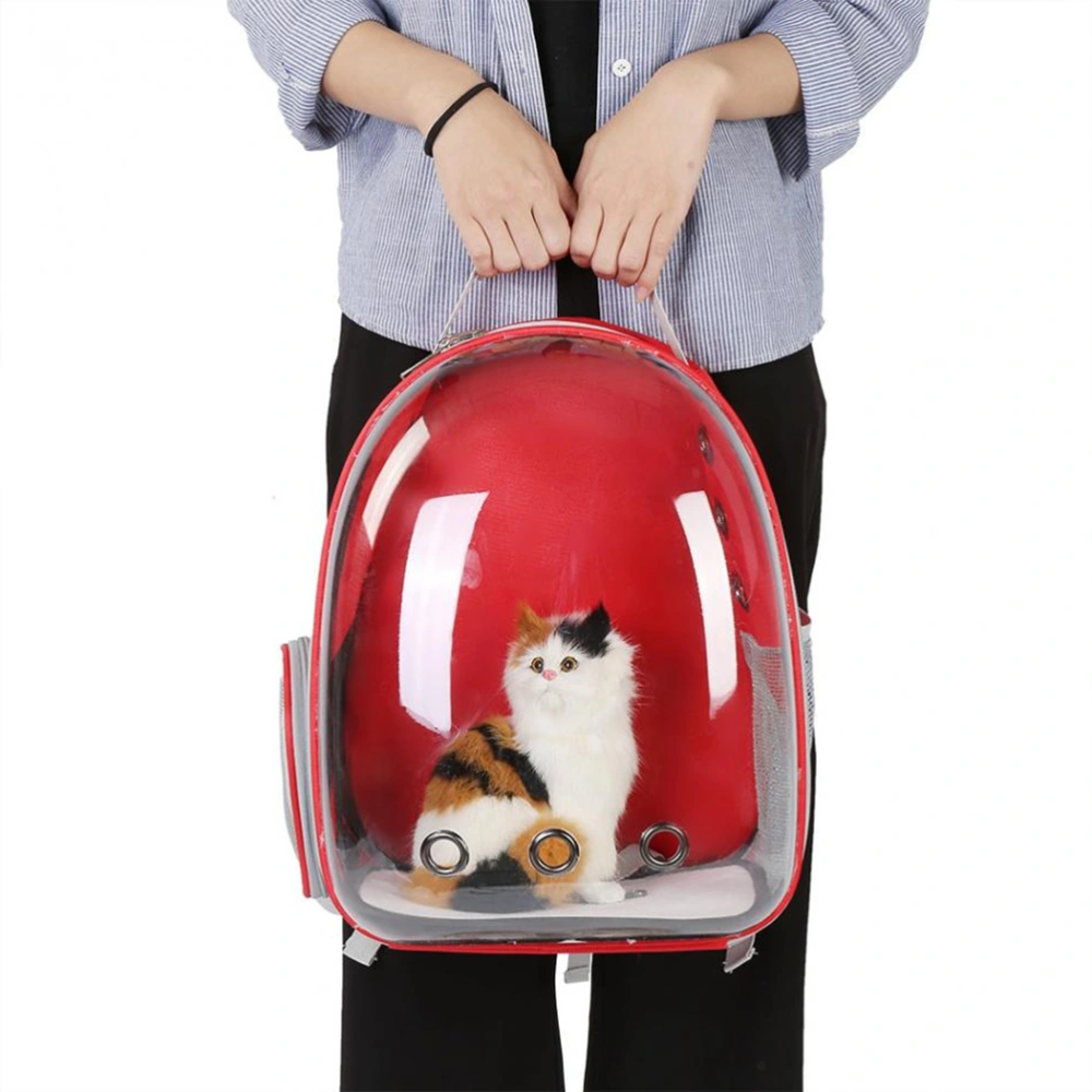 PVC Outdoor Dog Backpack Space Capsule Design Air Permeable Bag with 9 Holes for Dogs Cats (Red)