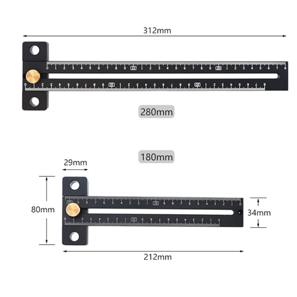 280mm DIY Measuring Tool T-type Hole Ruler Scribing Ruler Crossed-out Tool Line Drawing Marking Gauge Woodworking Scribe Limit Scribe