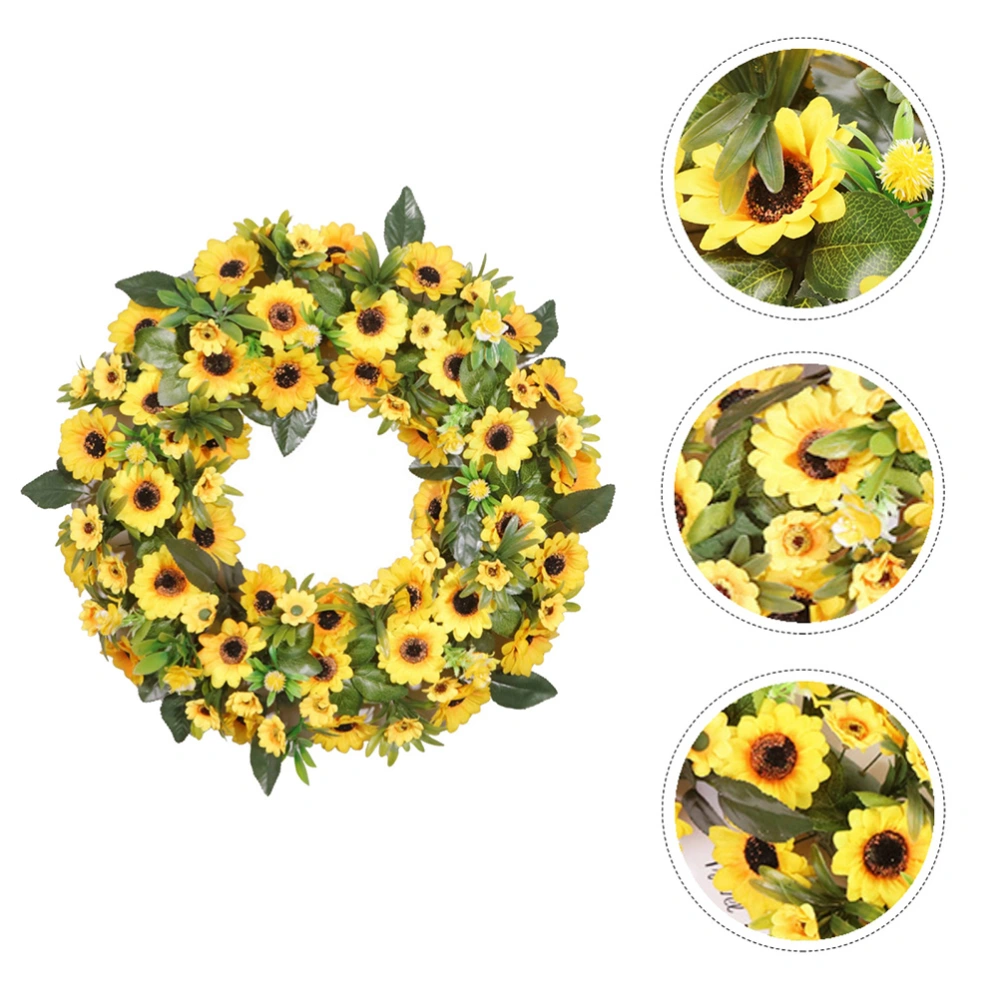 1 Pc Artificial Sunflower Wreath Decorative Door Pendant Hanging Wreath (Yellow)