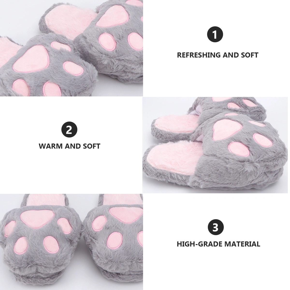 Pair Of Kids Men Women Claw Warm Cozy Plush Slippers Non-slip Home Indoor Winter Shoes House Slippers For Couples Size 38-39 (Light Grey)