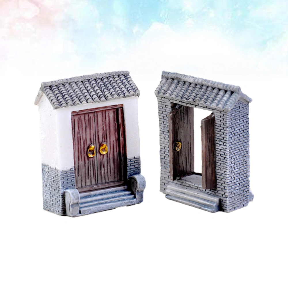 4pcs Micro Landscape Brick Tile Door Mini Brick Tile Door Adornment Miniature Courtyard Door Ornament (Mixed Style)