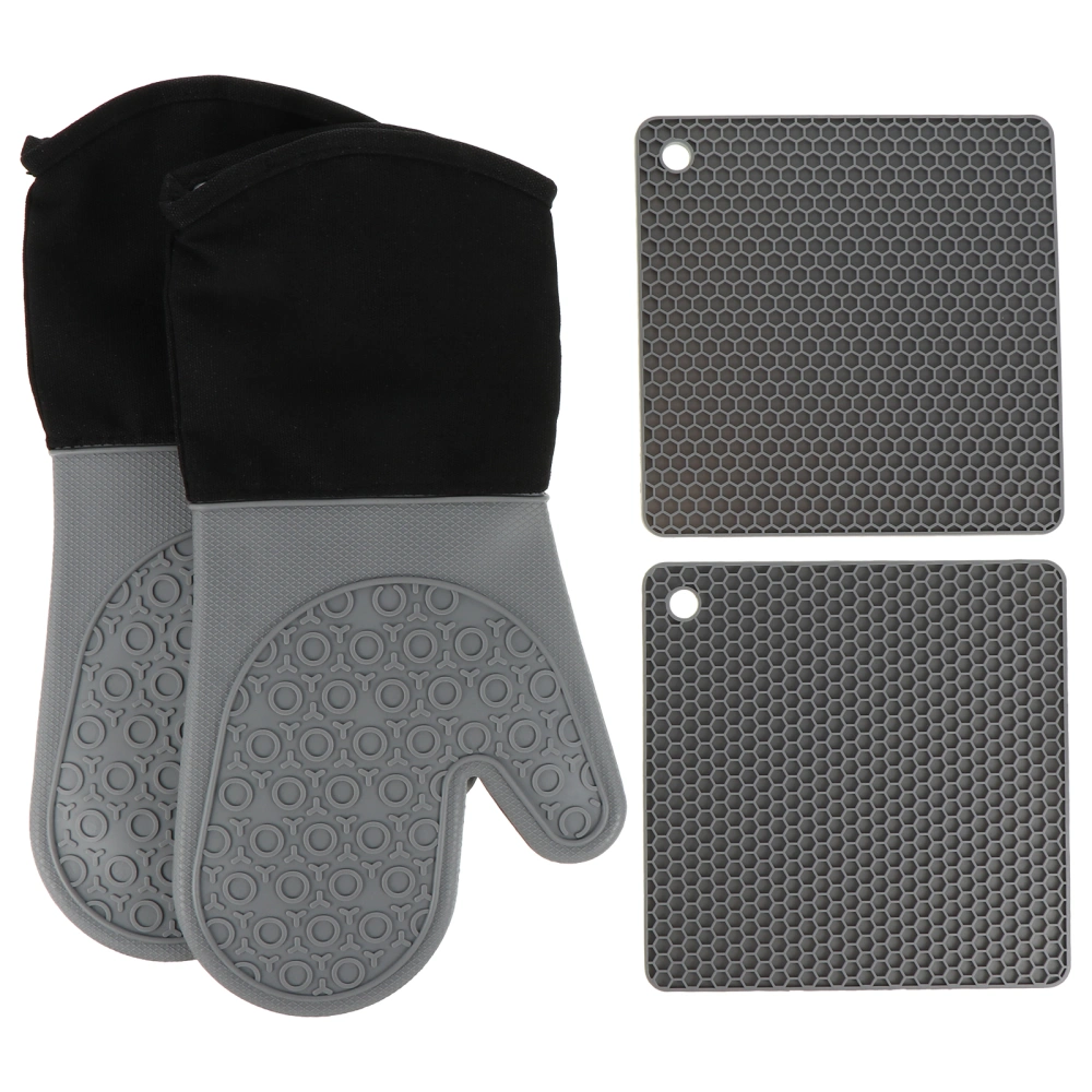 2pcs Silicone Baking Gloves Oven Heat-resistant Mitt with 2pcs Pot Holders