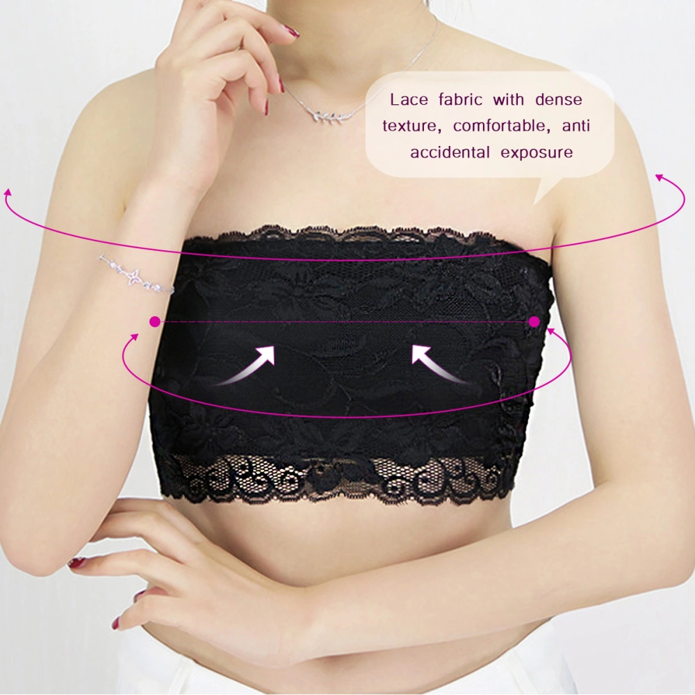 LUOEM 3pcs Women's Floral Lace Stretchy Strapless See Through Bandeau Tube with Bra - Size XL