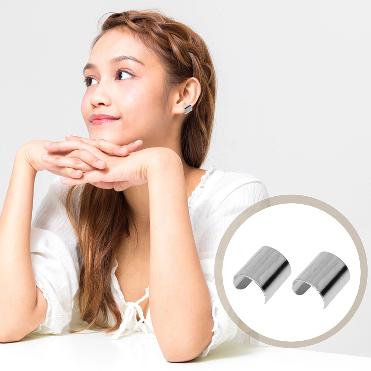 2Pcs Stainless Steel Ear Cuffs Fashion Jewelry Gift for Men Women Girls Boys