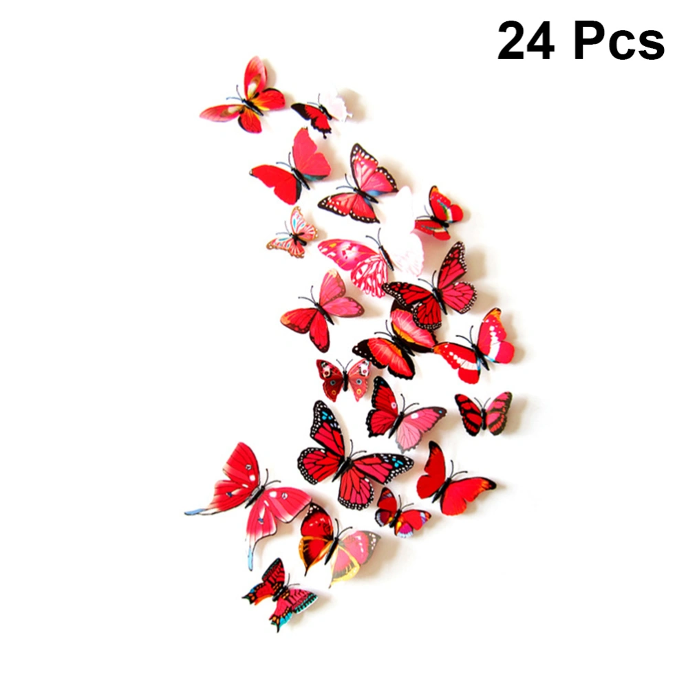 24pcs Vivid Wall Decals Removable 3D Wall Decorations Magnetic Stickers for Bedroom Living Room(Red)