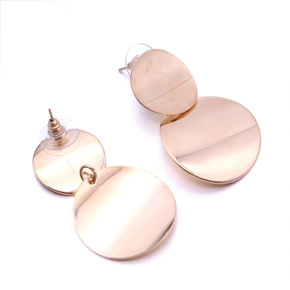 1Pair Women Stud Earrings Geometric Statement Metal Vintage Circle Hollow Drop Ear Rings for Women (Golden)