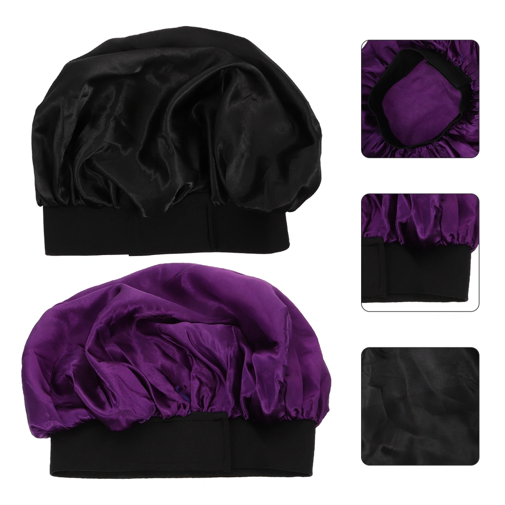 2Pcs Adjustable Nightcap Shower Hat Solid Color Large Round Hats Sleeping Hat