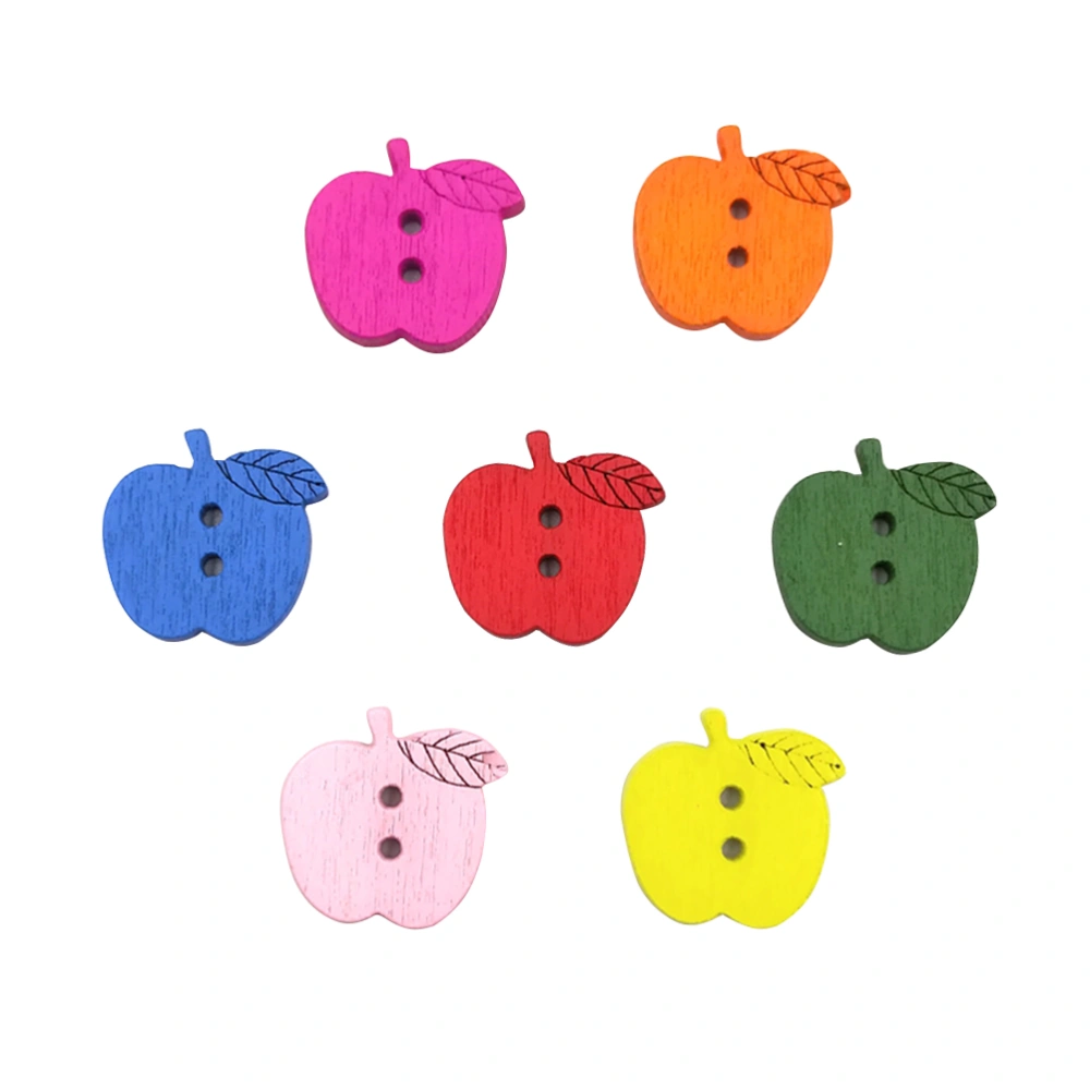 100 Pcs DIY Wooden Buttons Cartoon Apple Printing Pattern Fine-edged Buttons for Sewing Scrapbooking Hand-painted Shoes Hats (Colorful)