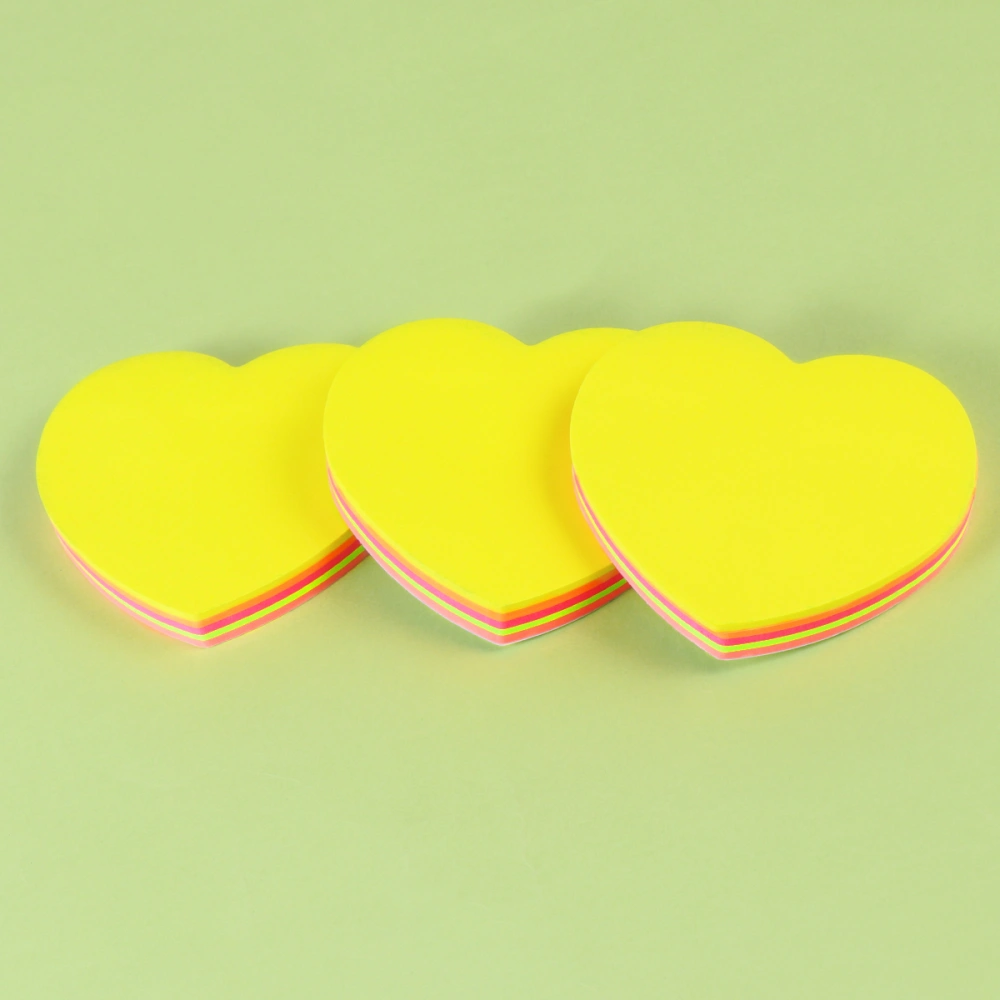 NUOLUX 3pcs Heart-shaped Sticky Pads Posted Self-Adhesive Paper Notes Facilitated Stickers Notepads